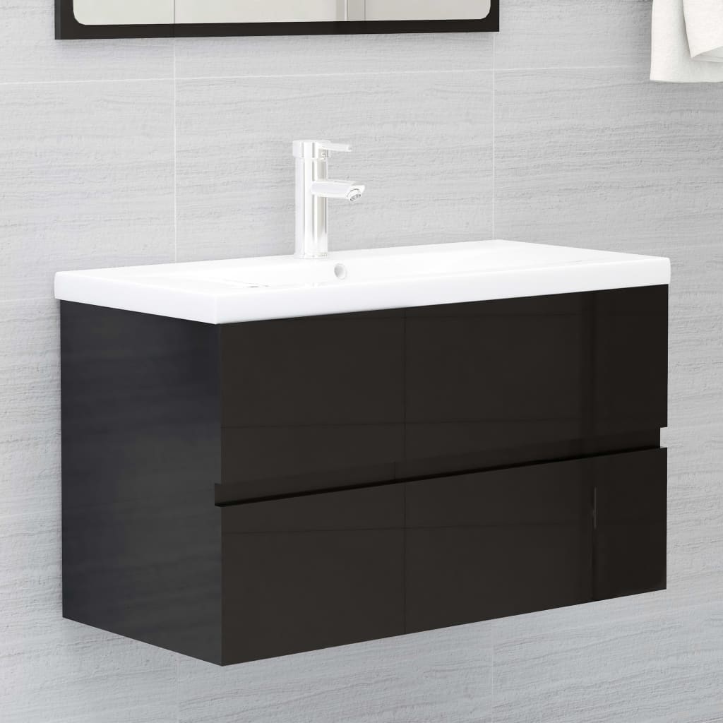 Berkfield Sink Cabinet with Built-in Basin High Gloss Black Engineered Wood