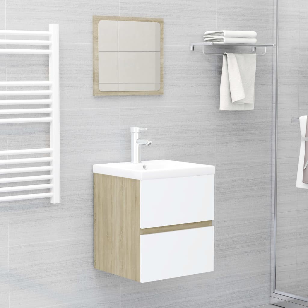 Berkfield Bathroom Furniture Set White and Sonoma Oak Engineered Wood