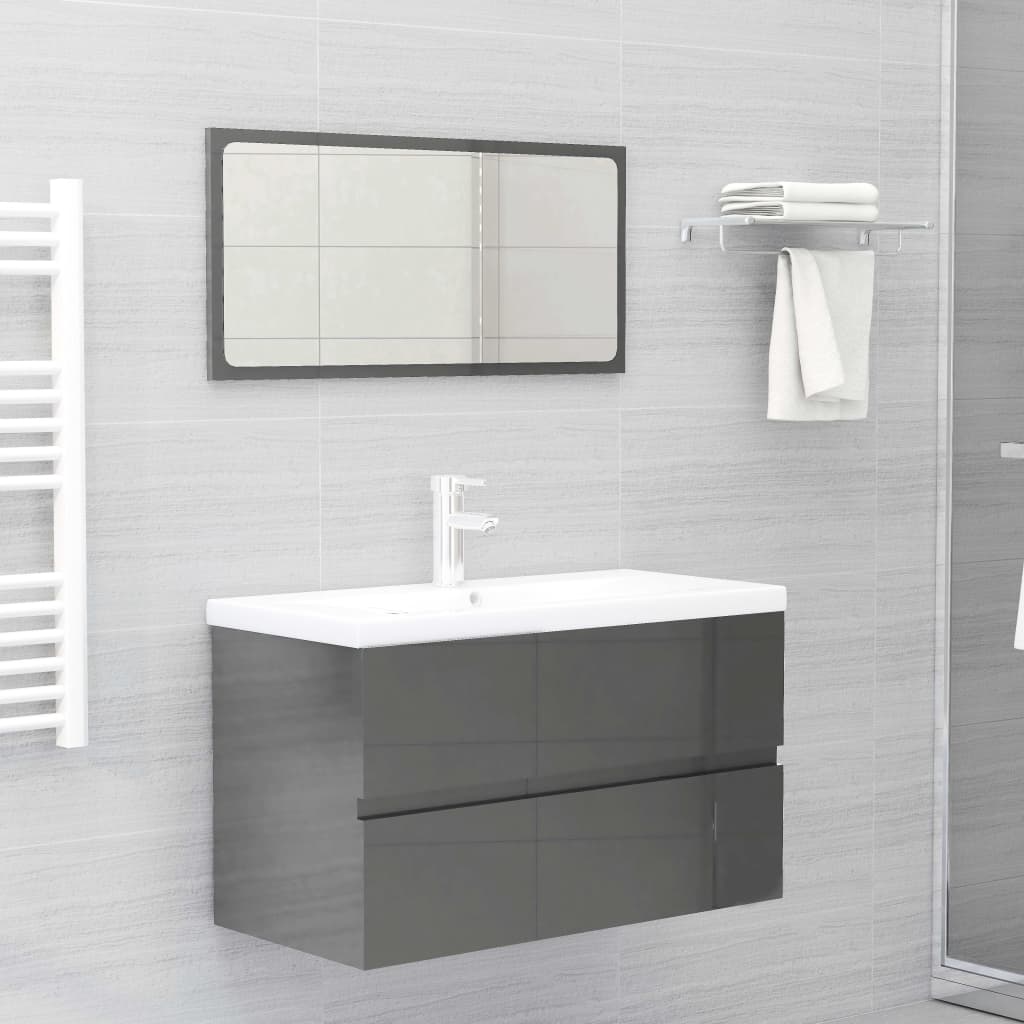 Berkfield Bathroom Furniture Set High Gloss Grey Engineered Wood