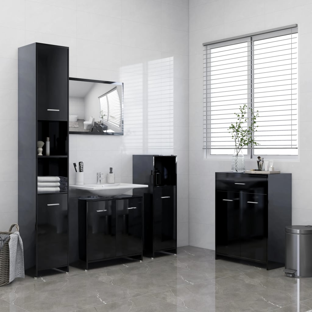 Berkfield 4 Piece Bathroom Furniture Set High Gloss Black