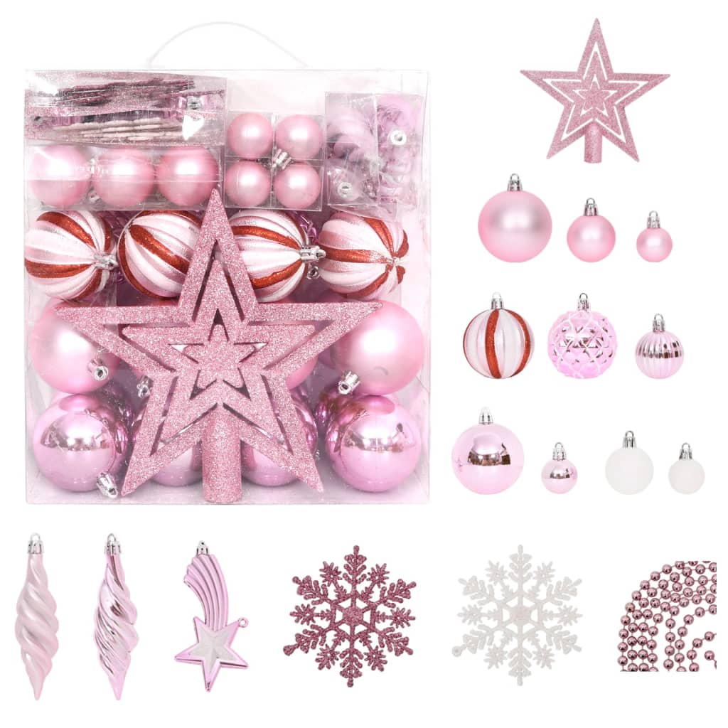 Berkfield 65 Piece Christmas Bauble Set Pink/Red/White