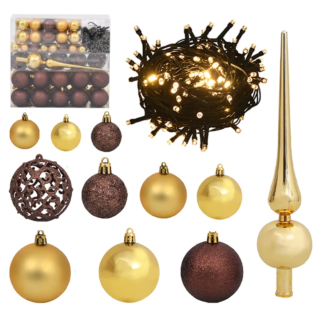 Berkfield 120 Piece Christmas Ball Set with Peak and 300 LEDs Gold&Bronze