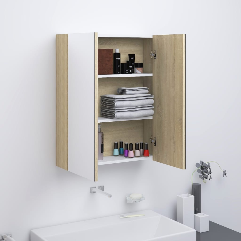 Berkfield Bathroom Mirror Cabinet 60x15x75 cm MDF White and Oak