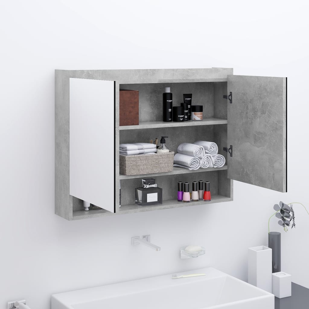 Berkfield Bathroom Mirror Cabinet 80x15x60 cm MDF Concrete Grey