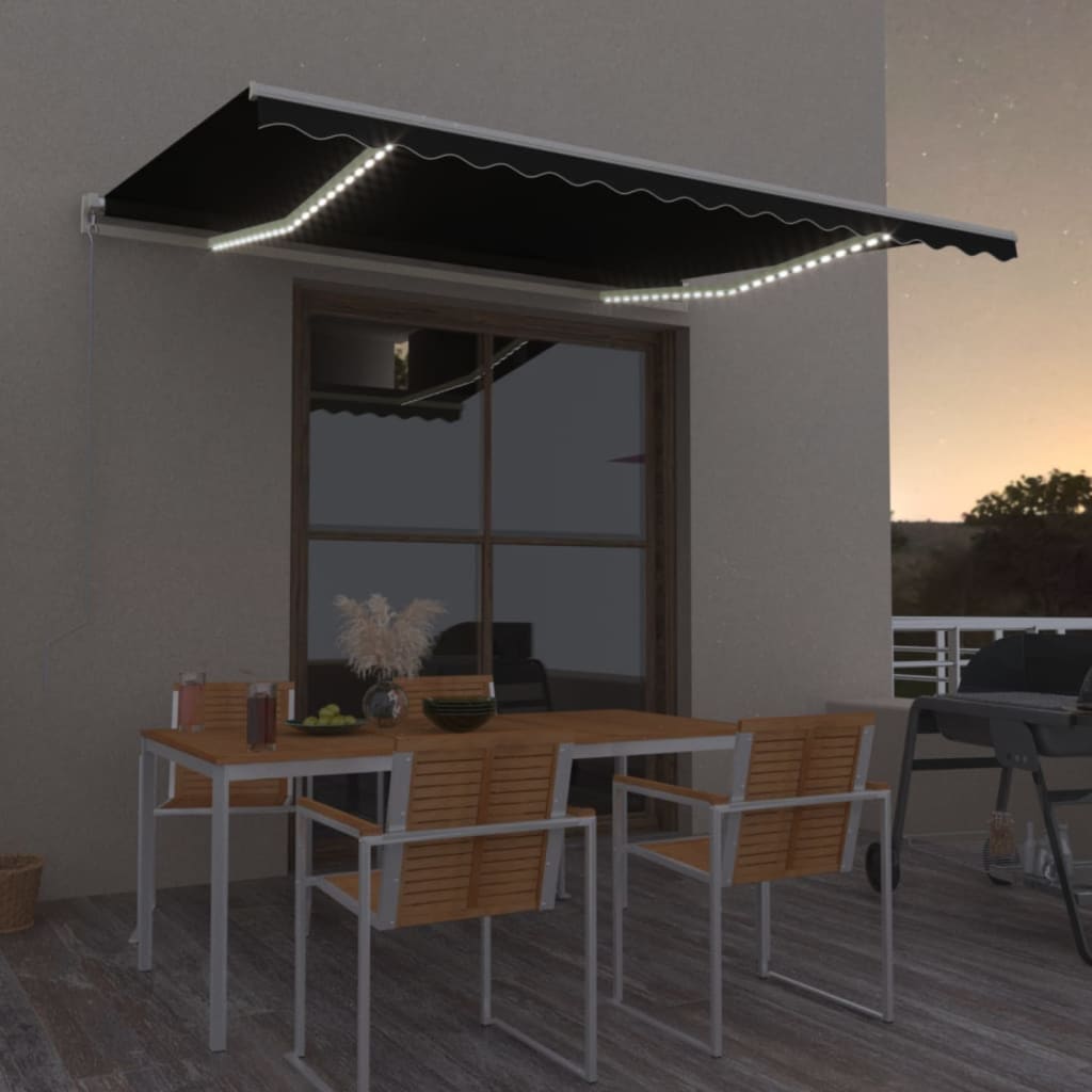 Berkfield Manual Retractable Awning with LED 450x300 cm Anthracite