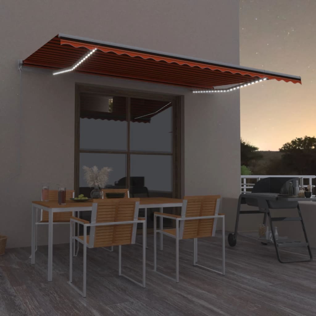 Berkfield Manual Retractable Awning with LED 500x300 cm Orange and Brown