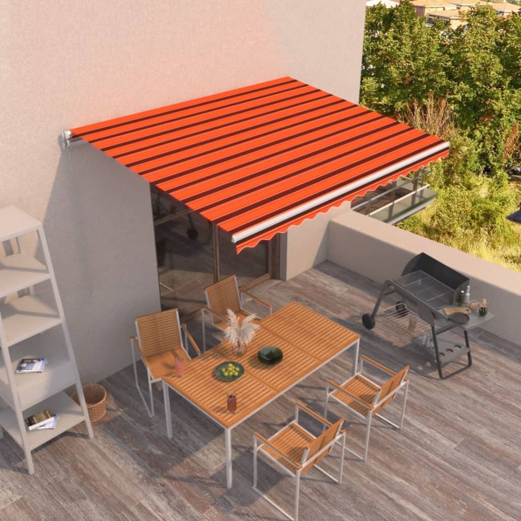 Berkfield Manual Retractable Awning 450x350 cm Orange and Brown