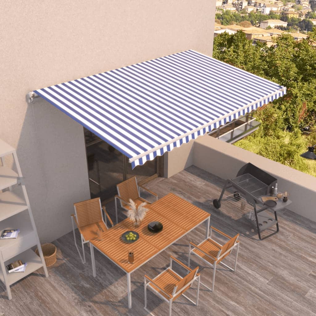 Berkfield Manual Retractable Awning 500x350 cm Blue and White