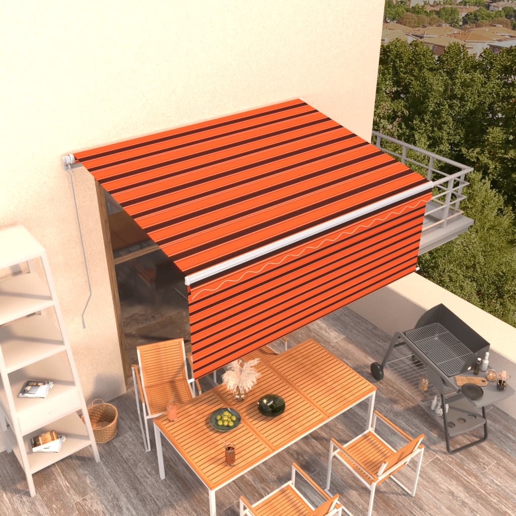 Berkfield Manual Retractable Awning with Blind 3.5x2.5m Orange&Brown
