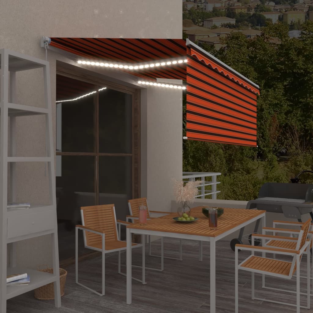 Berkfield Manual Retractable Awning with Blind&LED 3.5x2.5m Orange&Brown