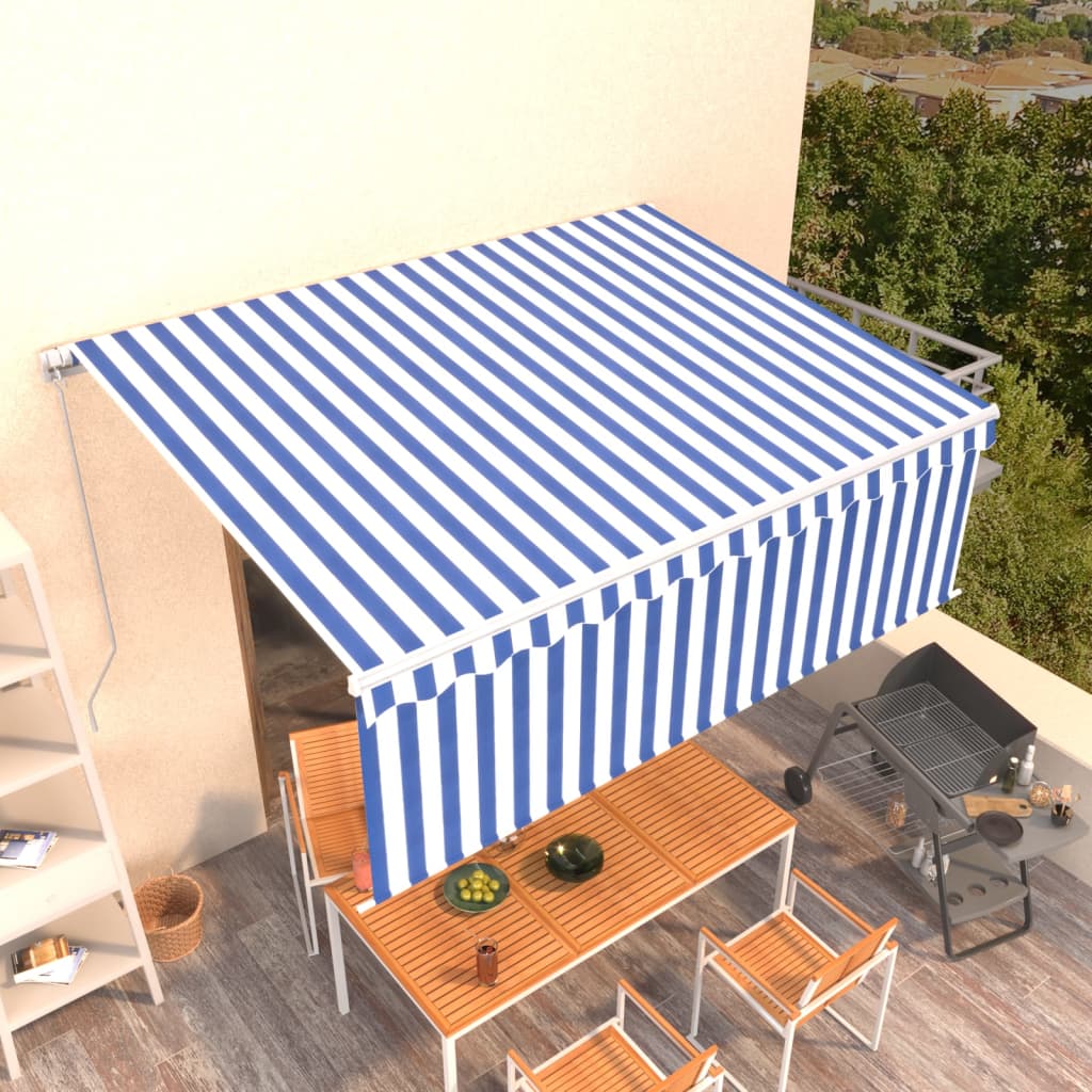 Berkfield Manual Retractable Awning with Blind 4x3m Blue&White