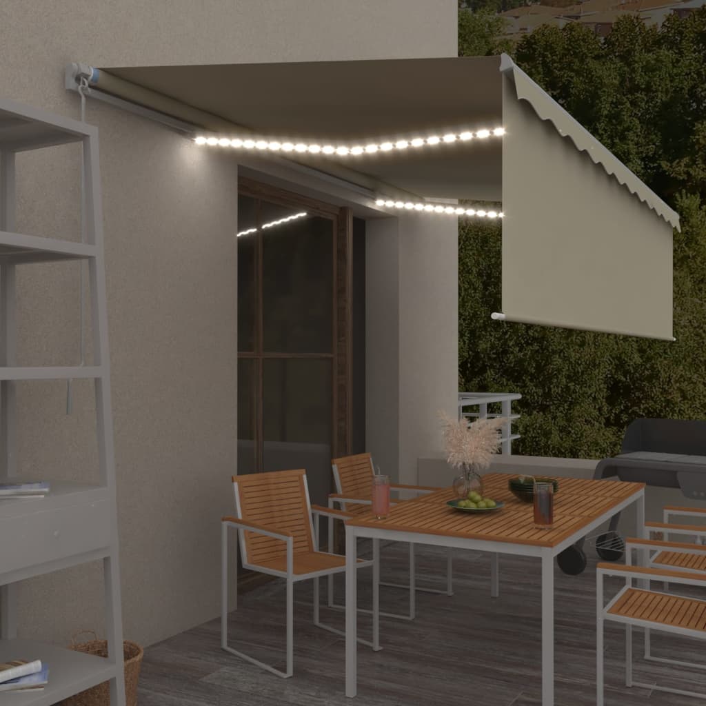 Berkfield Manual Retractable Awning with Blind&LED 5x3m Cream