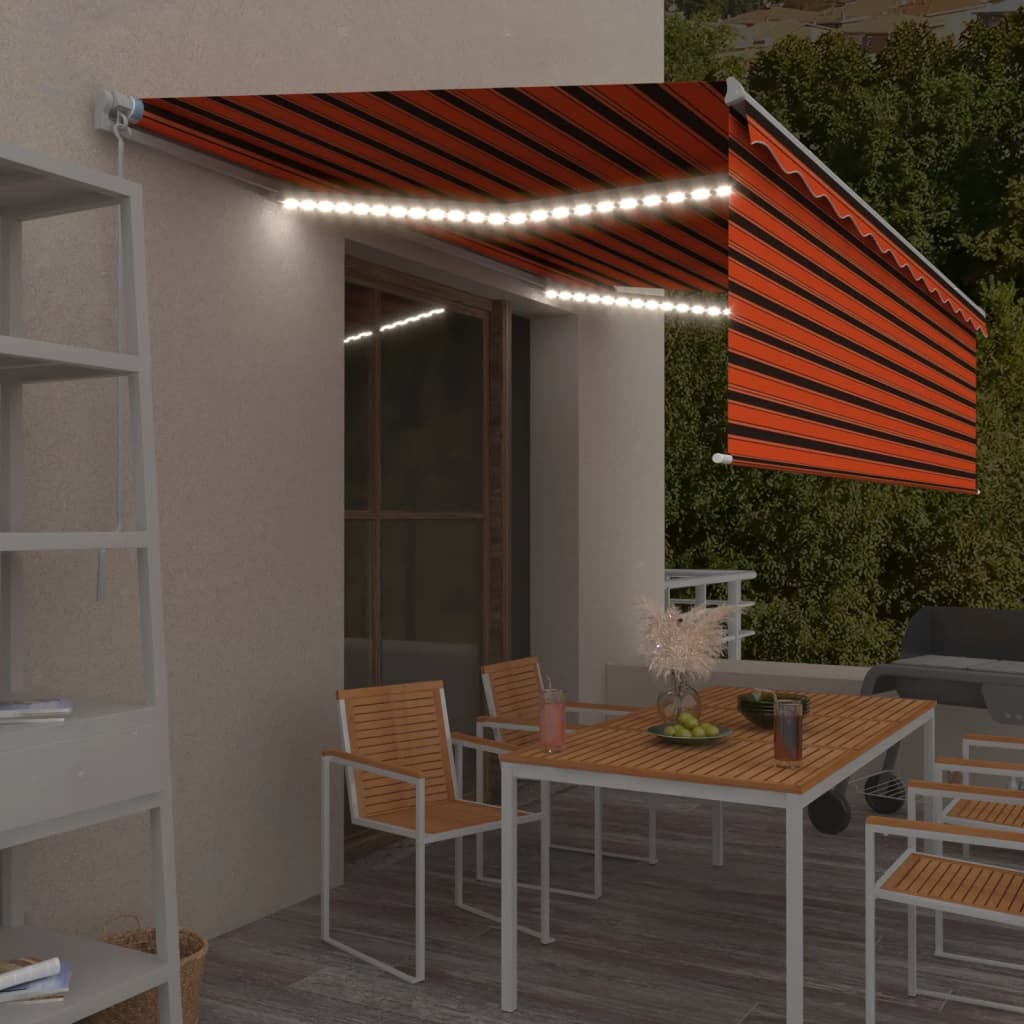 Berkfield Manual Retractable Awning with Blind&LED 5x3m Orange&Brown