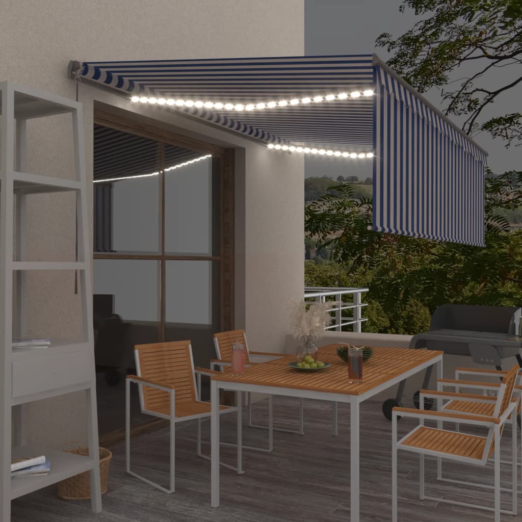 Berkfield Manual Retractable Awning with Blind&LED 4x3m Blue&White