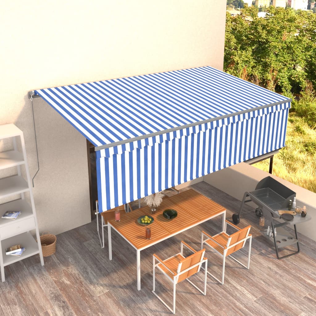 Berkfield Manual Retractable Awning with Blind 5x3m Blue&White