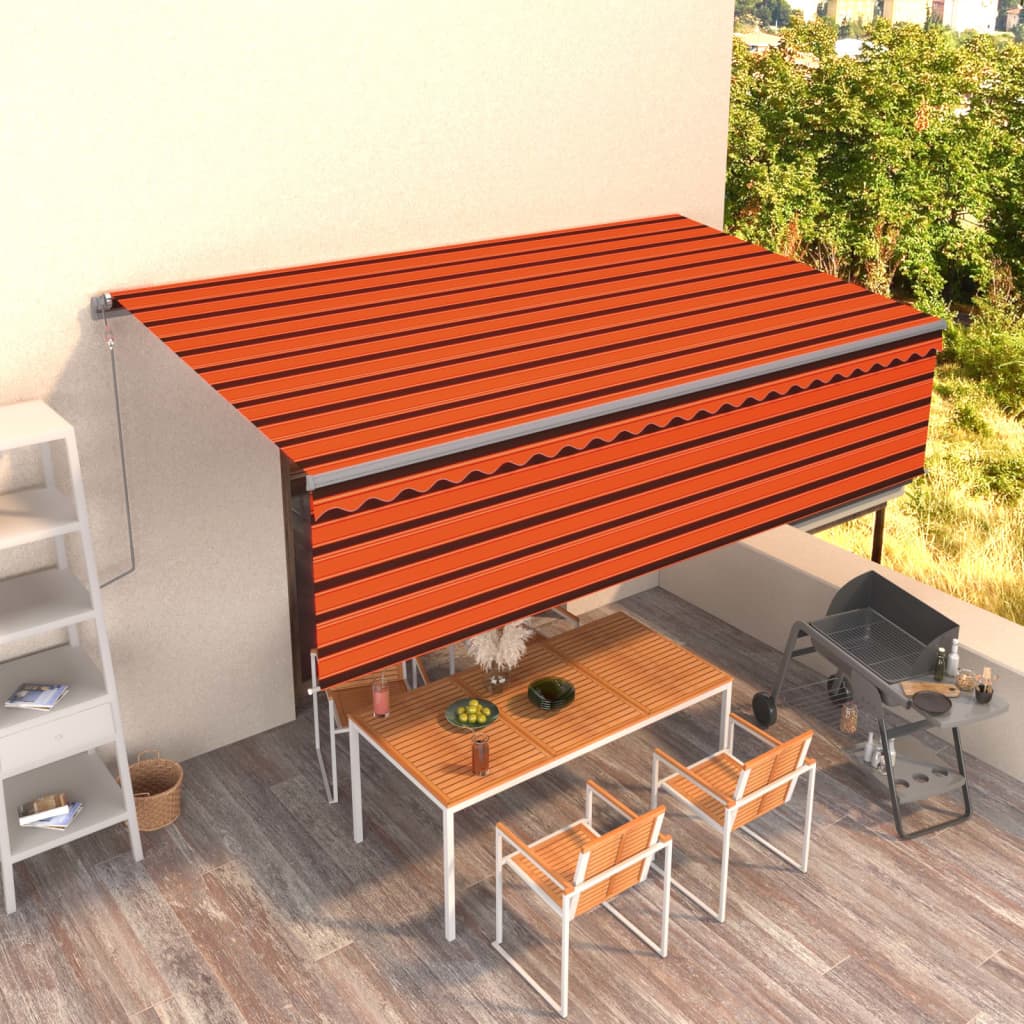 Berkfield Manual Retractable Awning with Blind 5x3m Orange&Brown