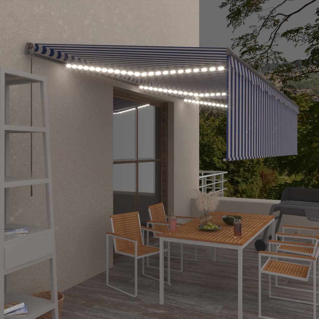 Berkfield Manual Retractable Awning with Blind&LED 6x3m Blue&White