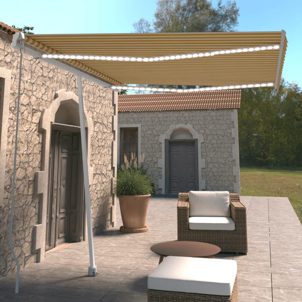 Berkfield Manual Retractable Awning with LED 300x250 cm Yellow and White