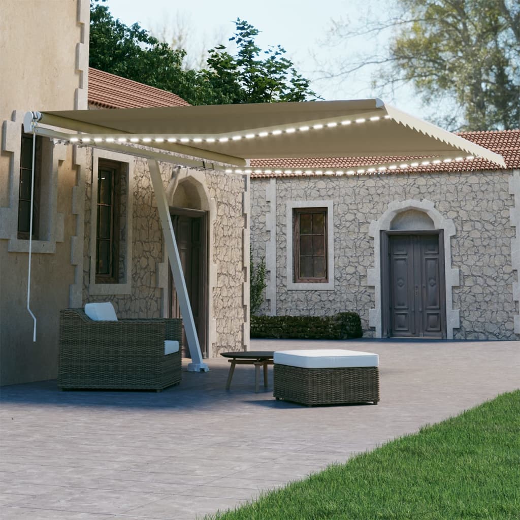 Berkfield Manual Retractable Awning with LED 450x300 cm Cream
