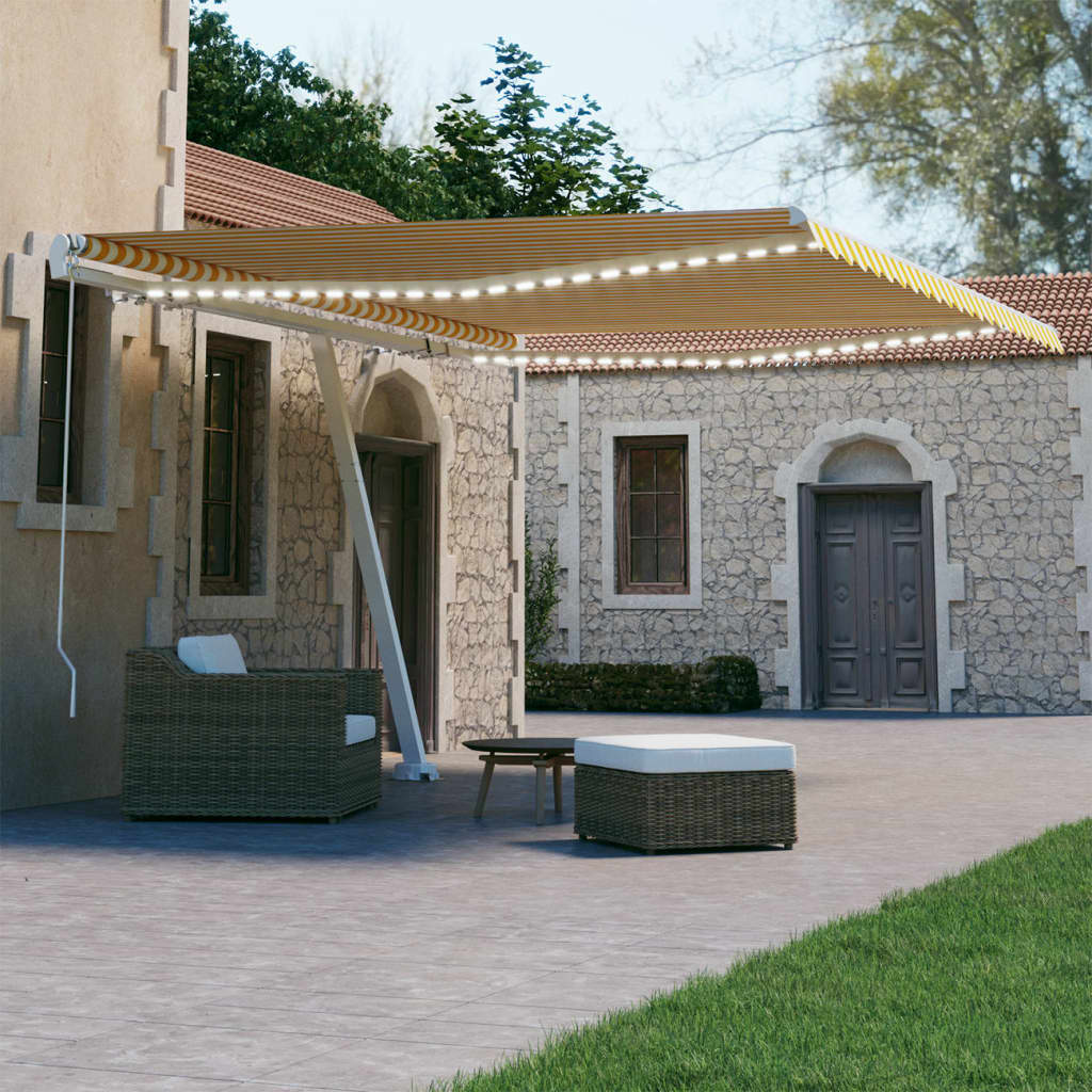 Berkfield Manual Retractable Awning with LED 450x300 cm Yellow and White