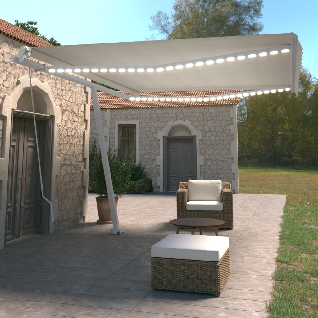 Berkfield Manual Retractable Awning with LED 450x350 cm Cream