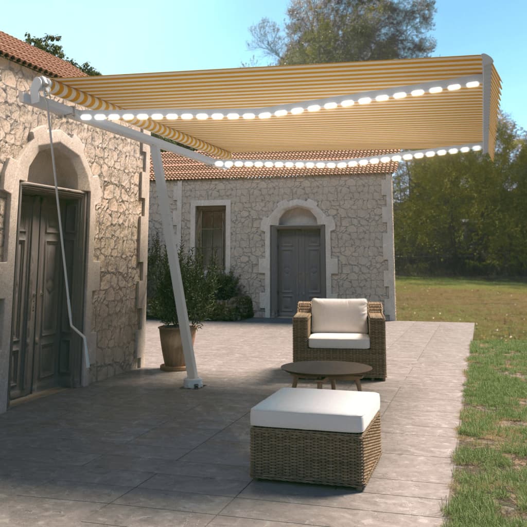 Berkfield Manual Retractable Awning with LED 450x350 cm Yellow and White