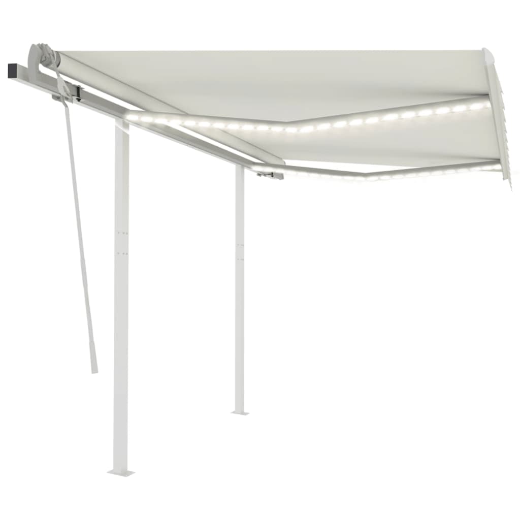 Berkfield Manual Retractable Awning with LED 3.5x2.5 m Cream