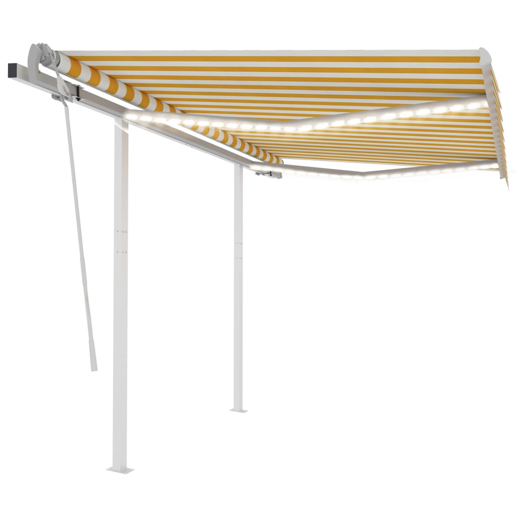 Berkfield Manual Retractable Awning with LED 3.5x2.5 m Yellow and White