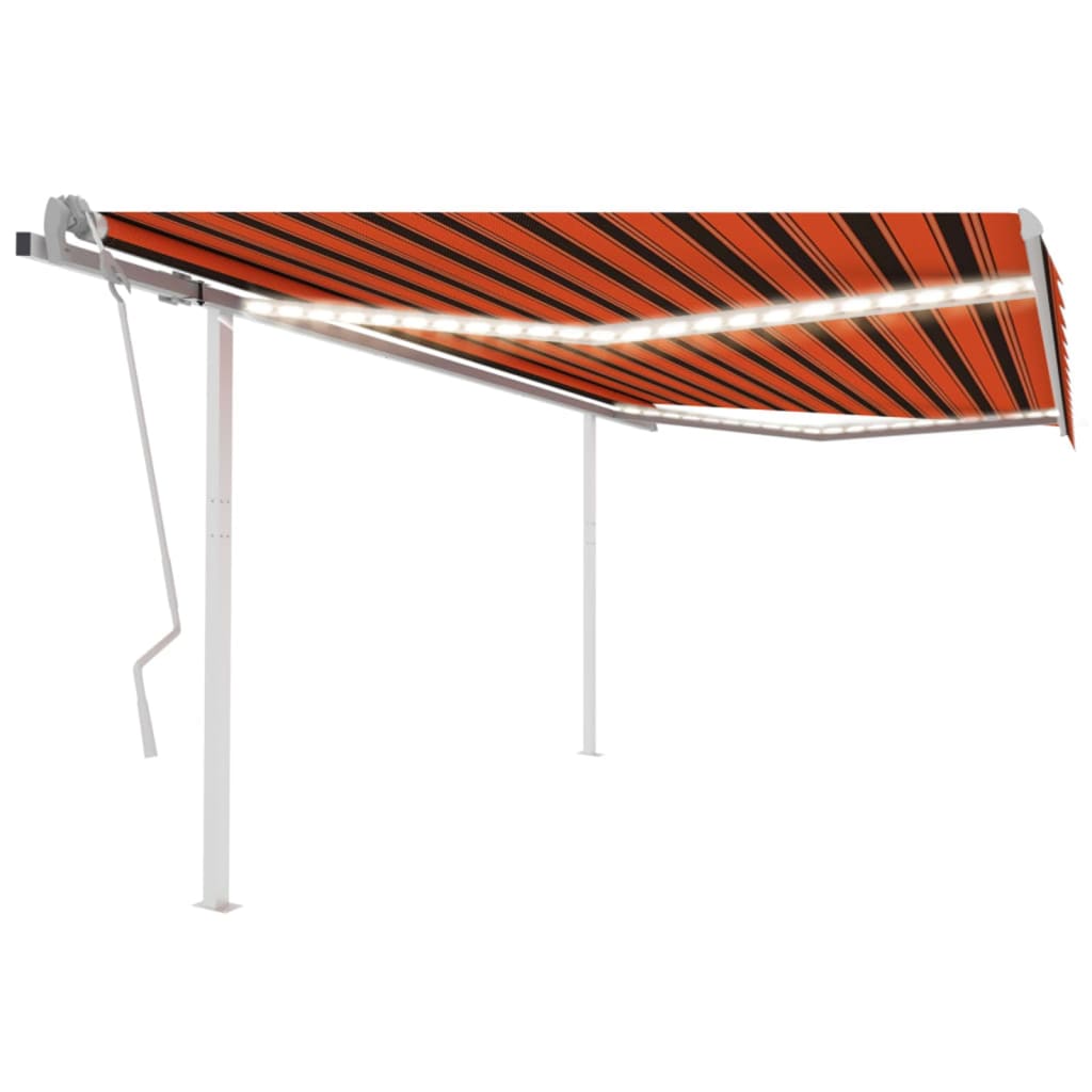 Berkfield Manual Retractable Awning with LED 4.5x3.5 m Orange and Brown