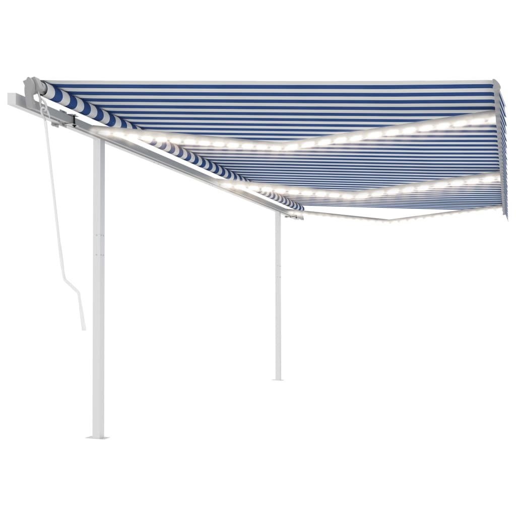 Berkfield Manual Retractable Awning with LED 6x3.5 m Blue and White
