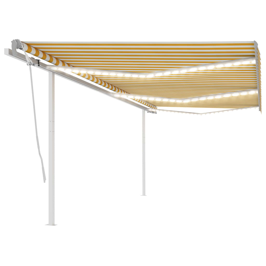 Berkfield Manual Retractable Awning with LED 6x3.5 m Yellow and White