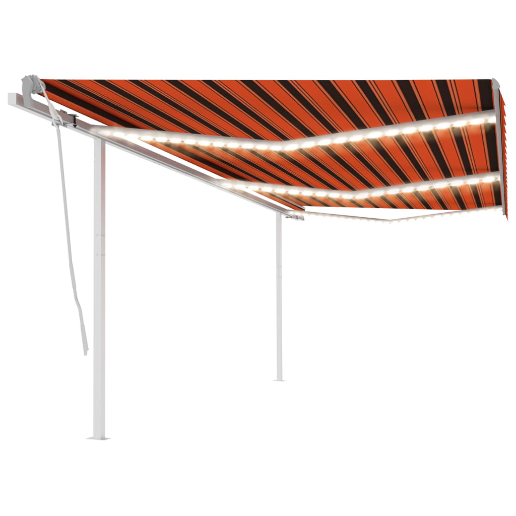 Berkfield Manual Retractable Awning with LED 6x3.5 m Orange and Brown