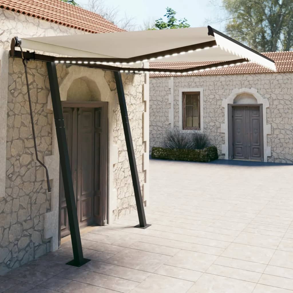 Berkfield Manual Retractable Awning with LED 3x2.5 m Cream