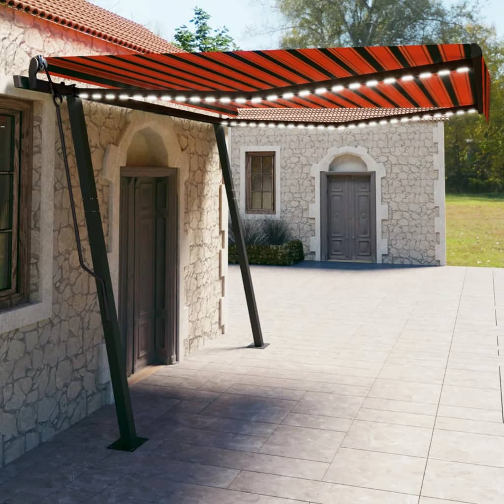 Berkfield Manual Retractable Awning with LED 4x3 m Orange and Brown