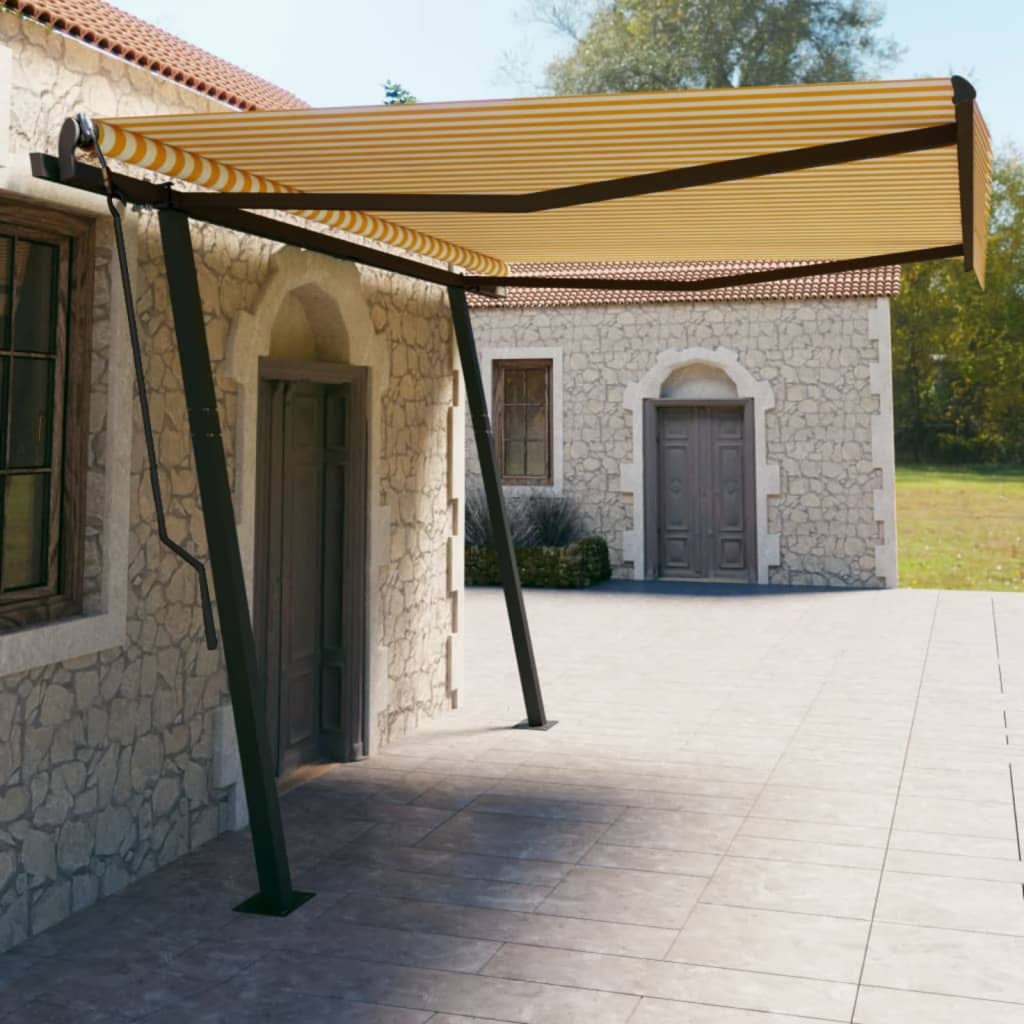Berkfield Manual Retractable Awning with Posts 4.5x3 m Yellow and White