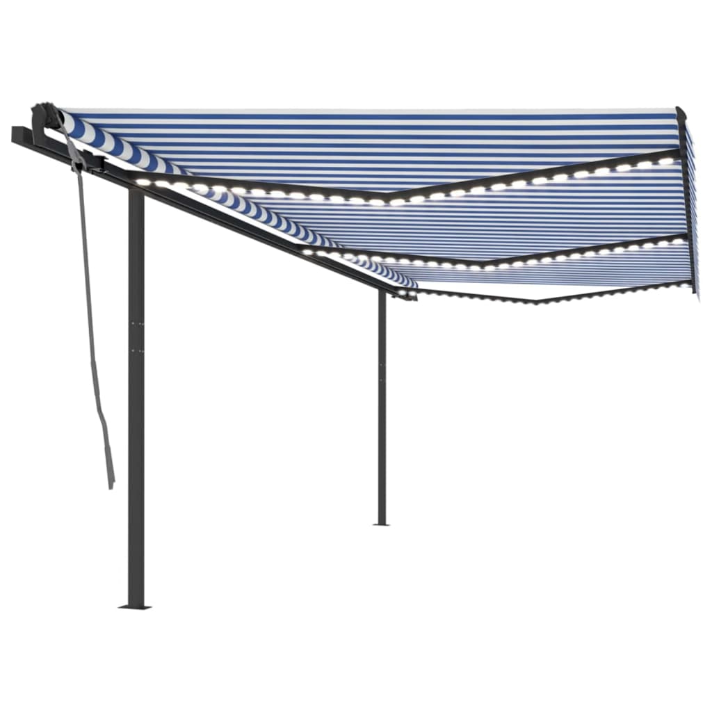 Berkfield Manual Retractable Awning with LED 6x3 m Blue and White