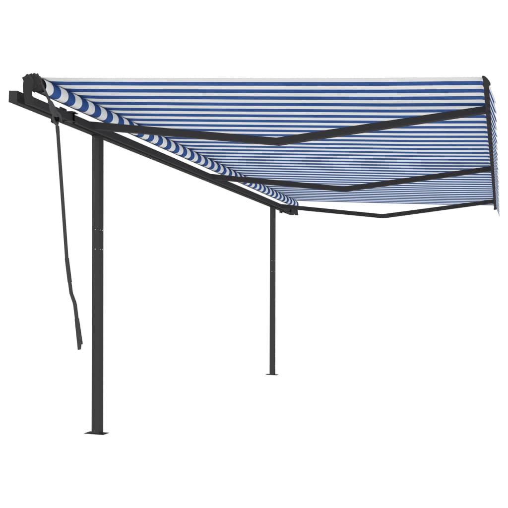 Berkfield Manual Retractable Awning with Posts 6x3.5 m Blue and White