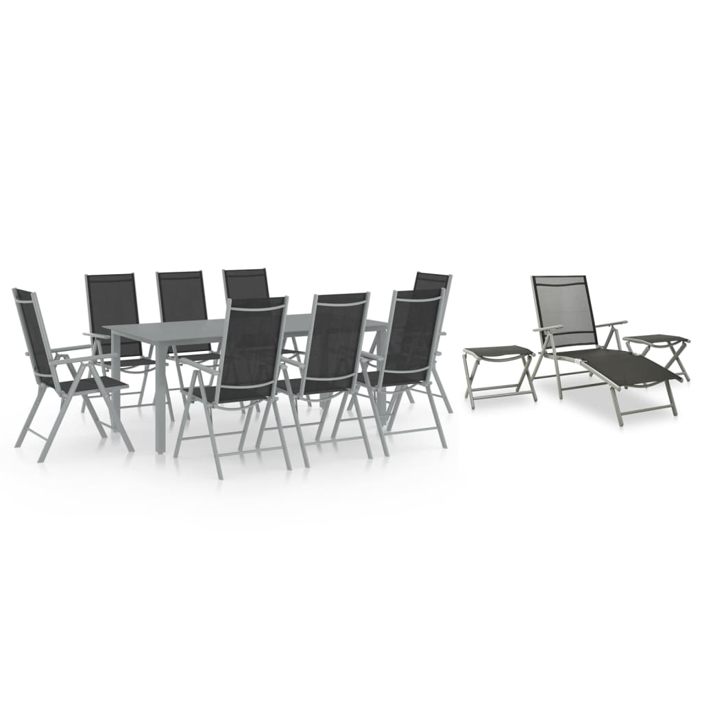 Berkfield 12 Piece Garden Dining Set Black and Silver