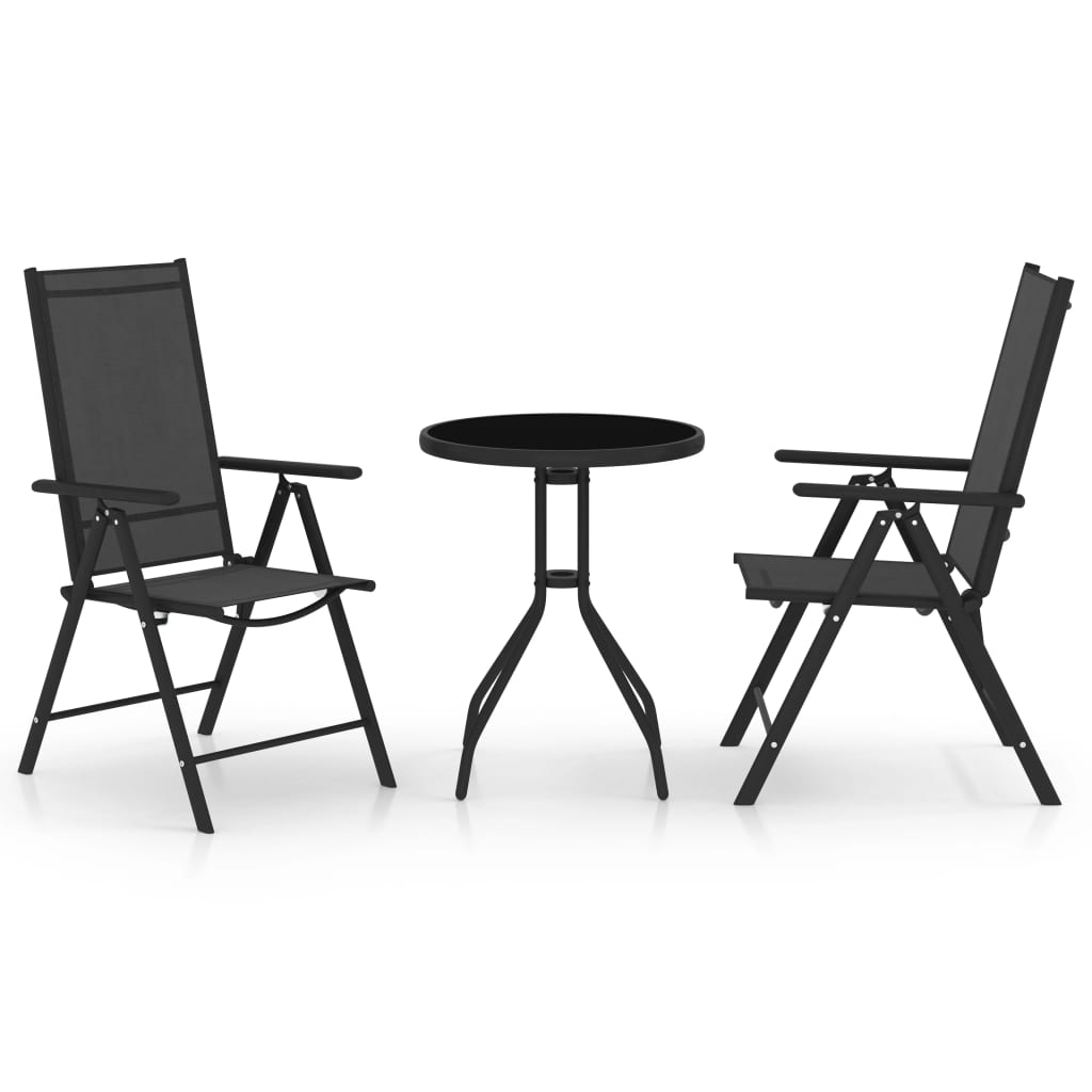 Berkfield 3 Piece Bistro Set Aluminium and Textilene Black