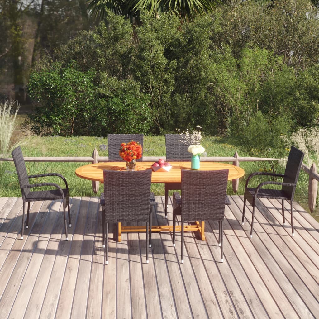 Berkfield 7 Piece Garden Dining Set Poly Rattan Black