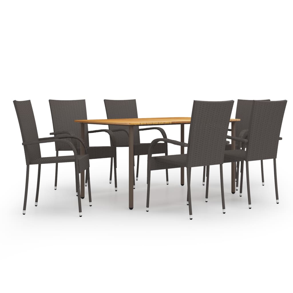 Berkfield 7 Piece Garden Dining Set Poly Rattan Brown