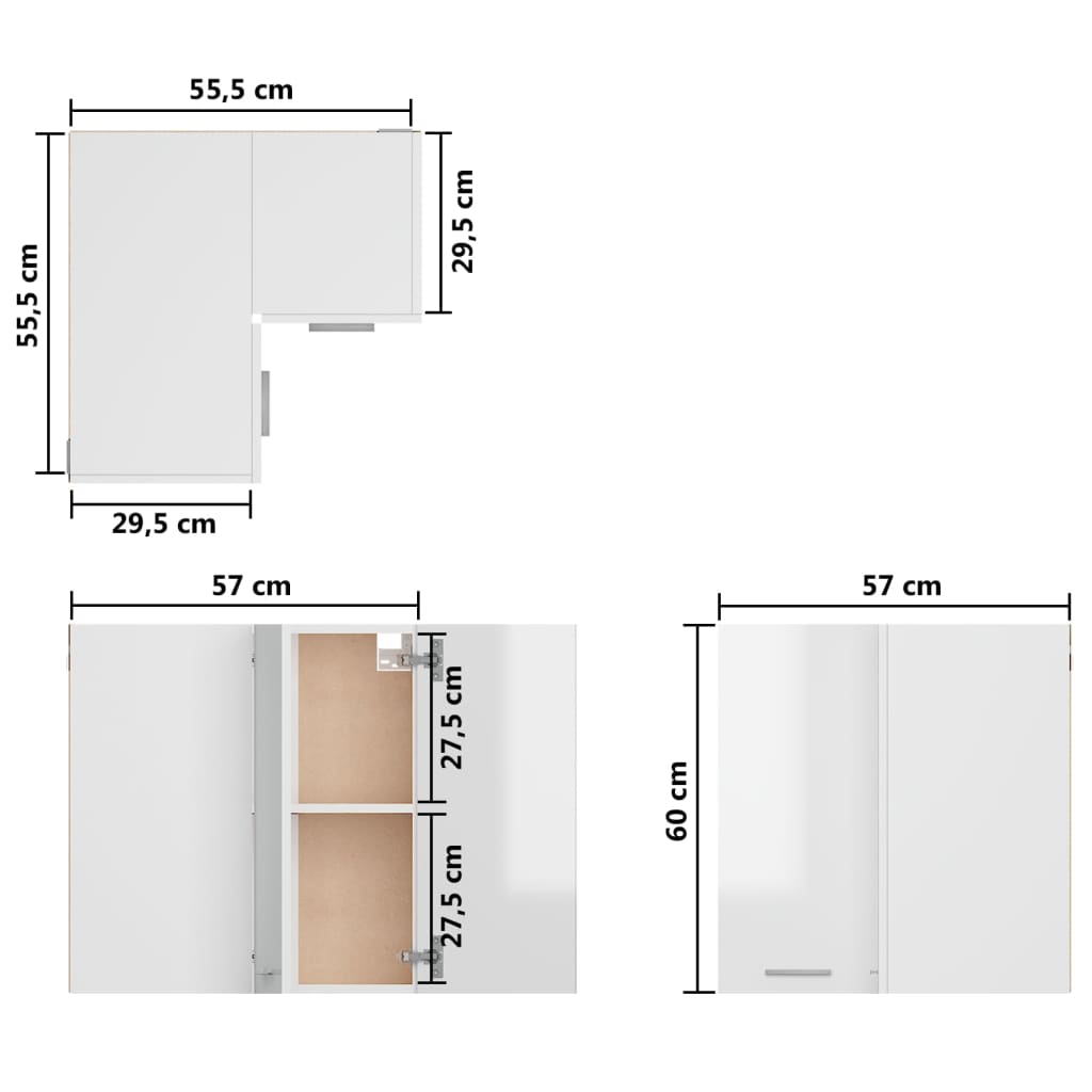 Berkfield Hanging Corner Cabinet High Gloss White 57x57x60 cm Engineered Wood
