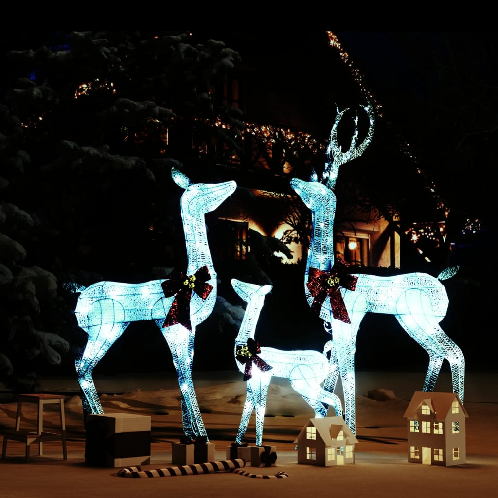 Berkfield Reindeer Family Christmas Decoration White and Silver 201 LEDs