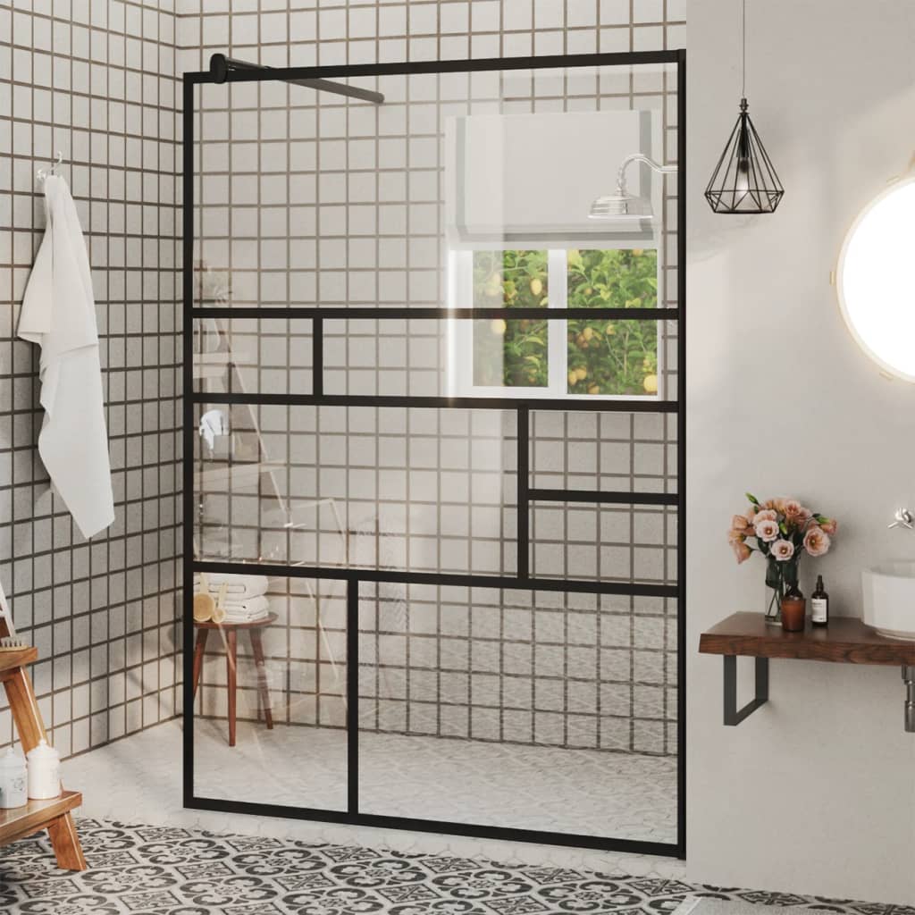 Berkfield Walk-in Shower Wall with Clear ESG Glass 115x195 cm Black
