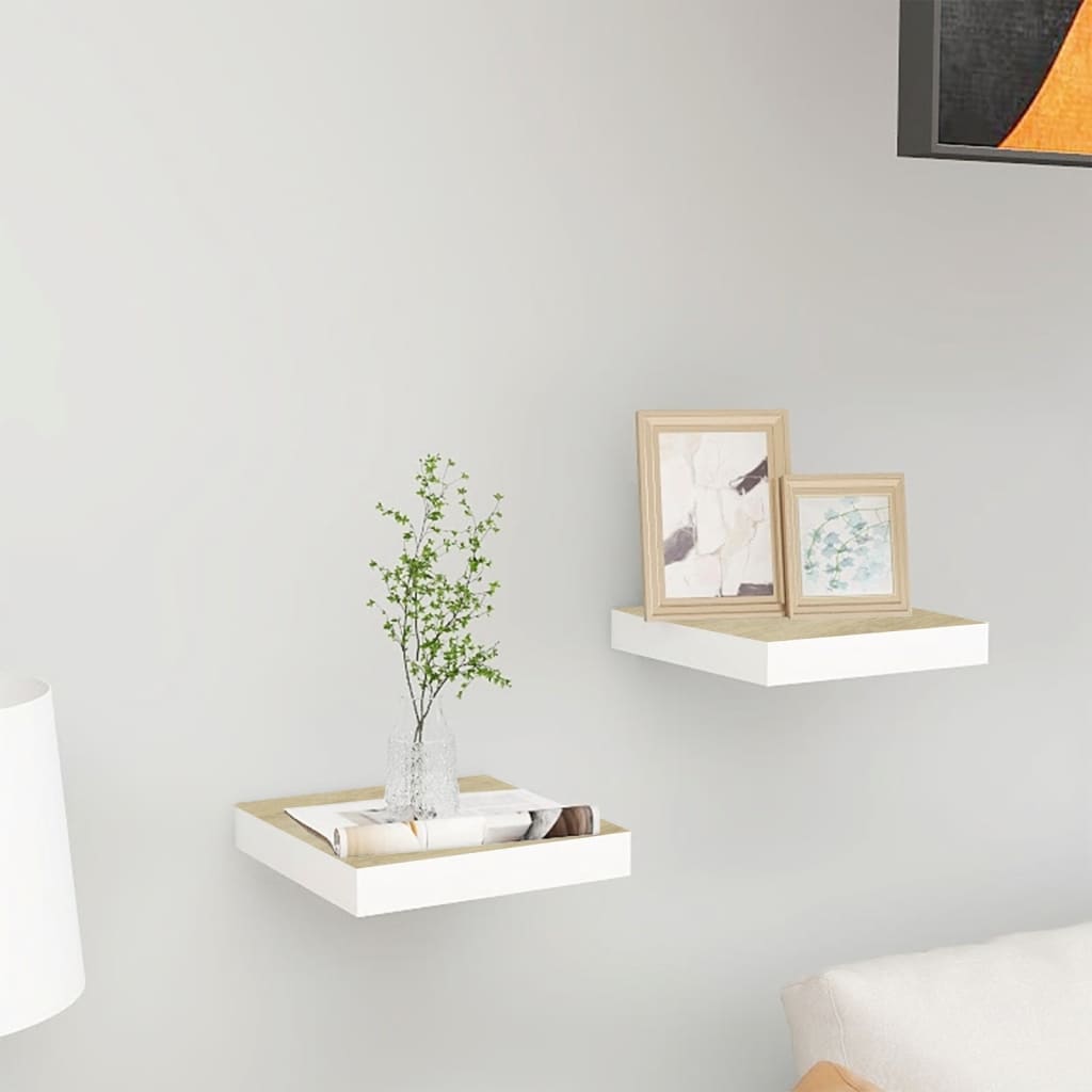 Berkfield Floating Wall Shelves 2 pcs Oak and White 23x23.5x3.8 cm MDF