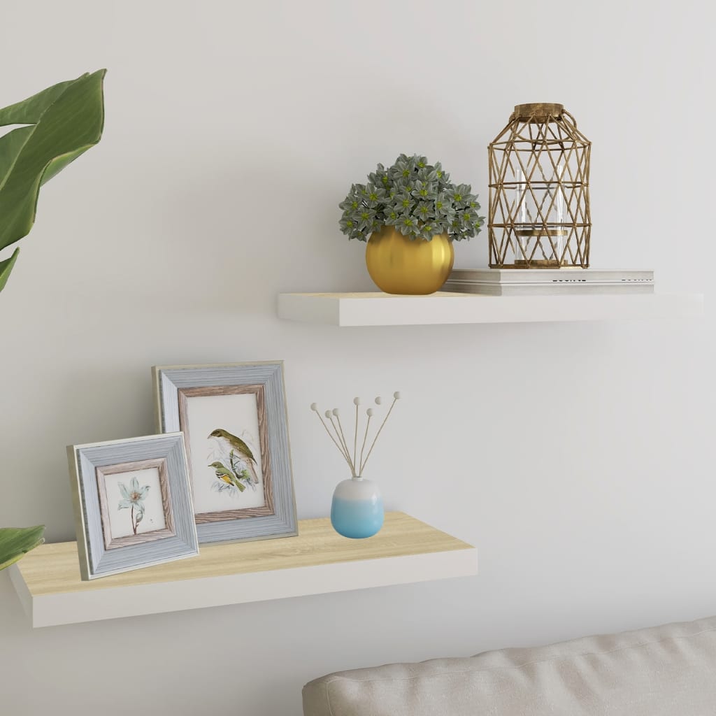 Berkfield Floating Wall Shelves 2 pcs Oak and White 60x23.5x3.8 cm MDF