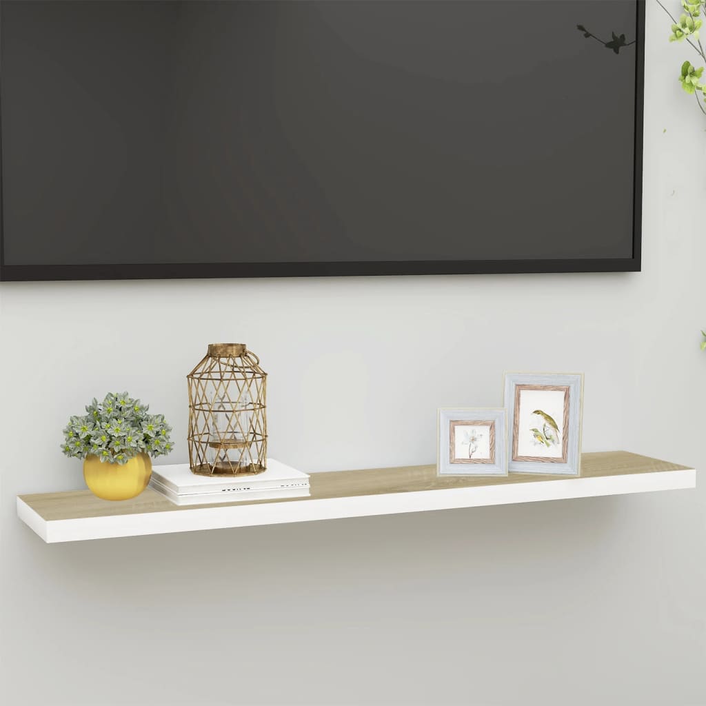 Berkfield Floating Wall Shelf Oak and White 120x23.5x3.8 cm MDF
