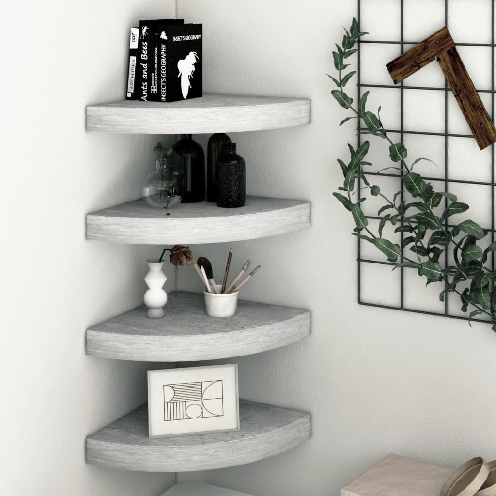 Berkfield Wall Corner Shelves 4 pcs Concrete Grey 25x25x3.8 cm MDF