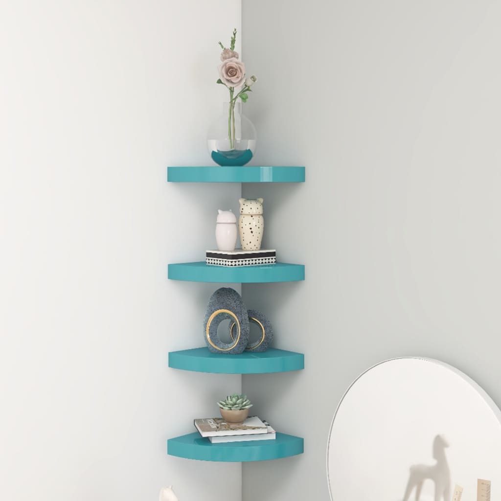 Berkfield Wall Corner Shelves 4 pcs Blue 25x25x3.8 cm MDF