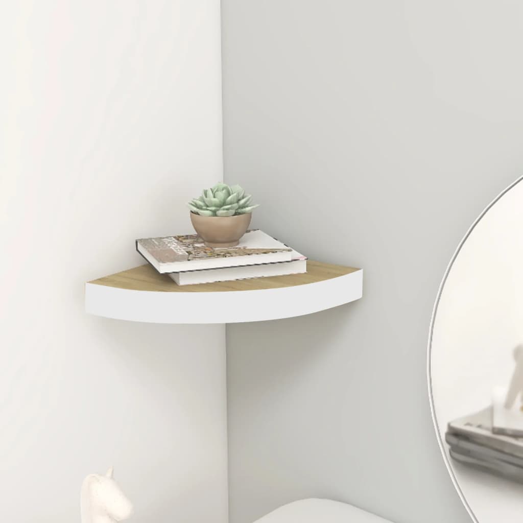 Berkfield Wall Corner Shelf Oak and White 35x35x3.8 cm MDF